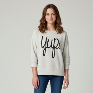 Old Navy Girls "Yup" Graphic Long Sleeve Shirt Size XL (14) Ivory Cream Colored